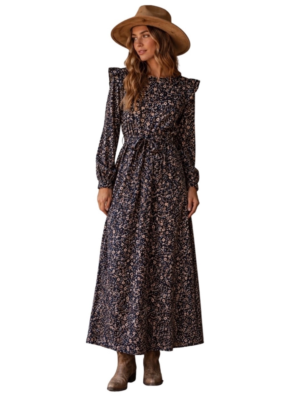 Christy Dawn Beau Midi Dress Size Large Navy Anemone Vine Calico Cottagecore